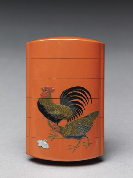 Inrō with chickens and begoniasfront