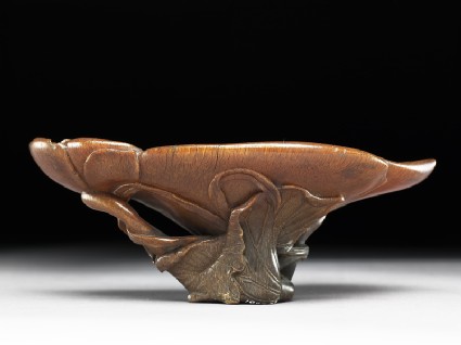 Rhinoceros horn libation cup in the form of a lotusside