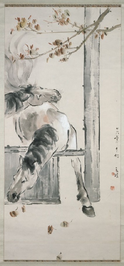 Horses at a fencefront, painting only
