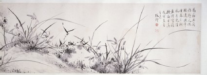 Epidendrum, bamboo, and rocksfront, painting only