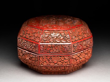 Octagonal box with flowers and a garden sceneoblique