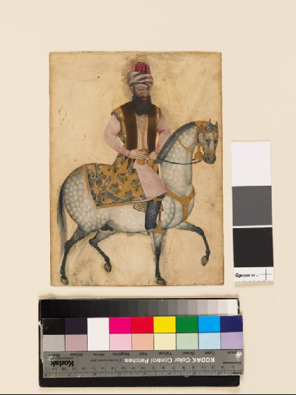 Portrait of Mu‘izz al-Din Mustawfi Ghaffari on horsebackfront