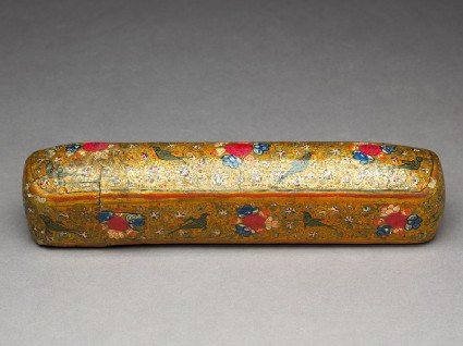 Qalamdan, or pen box, with birds and flowersoblique