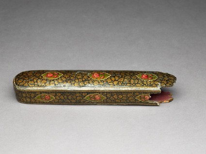 Case from a qalamdan, or pen box, with floral decoration and paisley leavesoblique