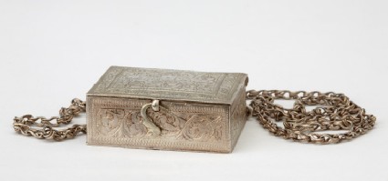 Hirz, or amulet case, containing inscribed paperoblique