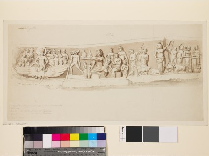 Drawing of lintel with figures in relieffront