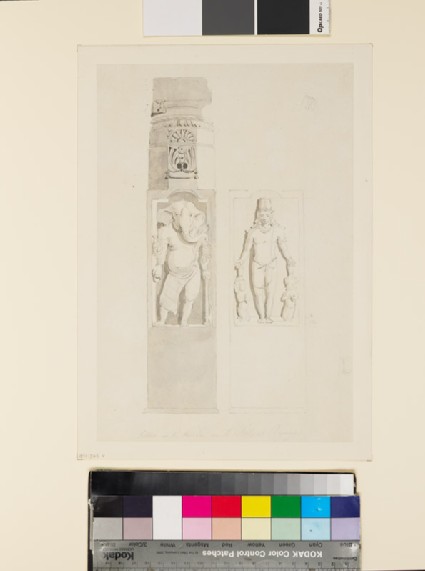 Drawing of temple column with panels depicting godsfront