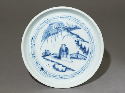 Blue-and-white dish with a figure in a landscapetop