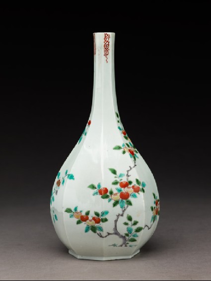 Octagonal bottle with tree peony and persimmon treeside
