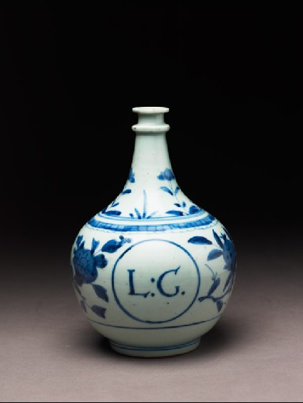 Gallipot with floral decoration and the initials L.G.side