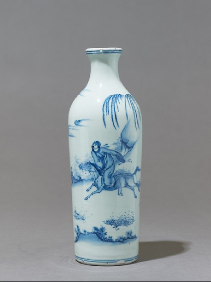 Blue-and-white vase with a galloping horsemanside