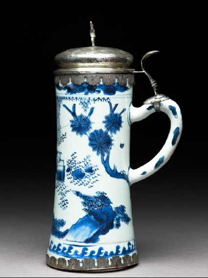 Blue-and-white tankard with European silver mountsside
