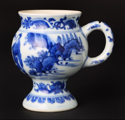 Blue-and-white mustard pot with figure and a horsefront