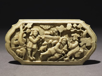 Ivory plaque with figures in a pastoral landscapefront