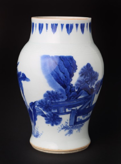Blue-and-white jar with figures in a landscapefront