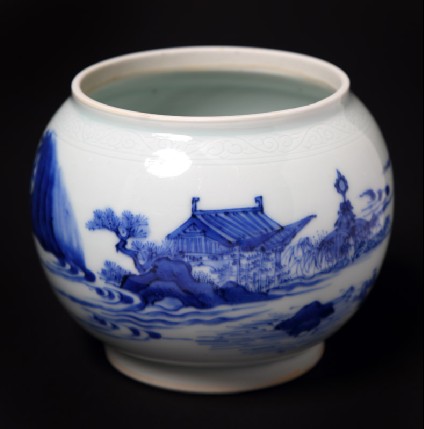 Blue-and-white bowl with figure lying beneath a treefront