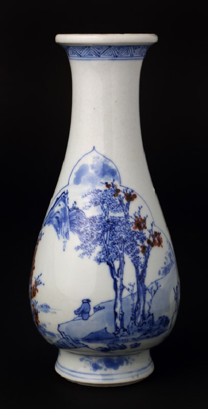 Blue-and-white vase with figure contemplating the landscapefront
