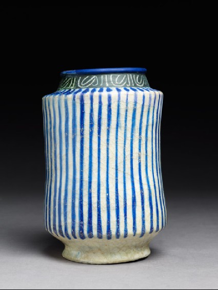 Albarello, or storage jar, with stripes and inscriptionside