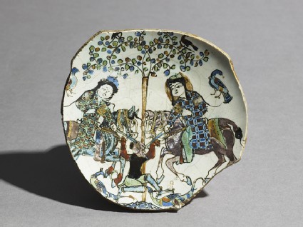 Base fragment of a dish with two men on horse-back fighting a non-human creaturetop