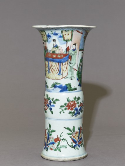 Beaker vase with a seated official receiving a messengerside