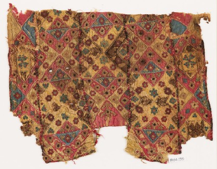 Patchwork fragment with quilting, possibly from a bagfront