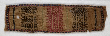 Textile fragment with S-shapes and stylized leaves, possibly a trouser tie-beltfront