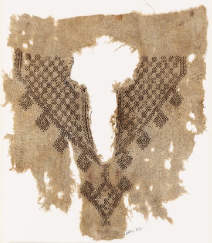 Fragment from the neck opening of a tunic with crosses and diamond-shapesfront