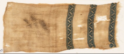 Textile fragment with bands of dots and diagonal linesfront
