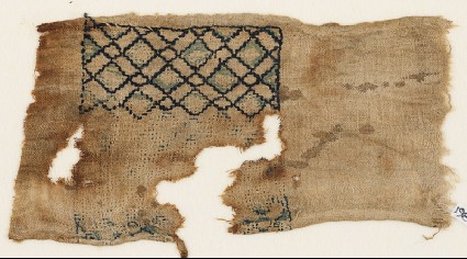 Textile fragment with grid of diagonal linesfront