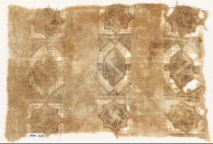 Textile fragment with three bands of stars and hexagonsfront