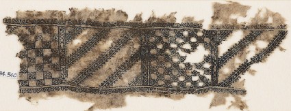 Textile fragment with linked squares and quatrefoil rosettefront