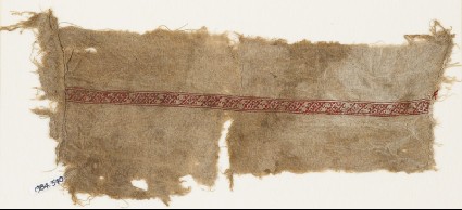Textile fragment with band of diagonal lines and tendrilsfront