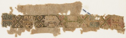 Textile fragment with band of linked cartouchesfront