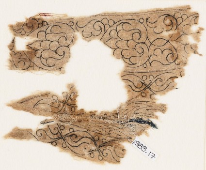Textile fragment with palmettes, interlacing leaves, and tendrilsfront