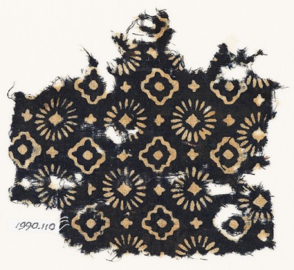 Textile fragment with rosettes, stepped squares, and crossesfront