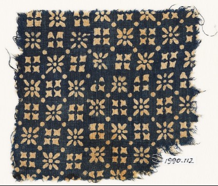 Textile fragment with rosettes, dots, and squaresfront