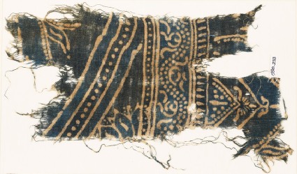 Textile fragment with dotted vine and row of dotsfront