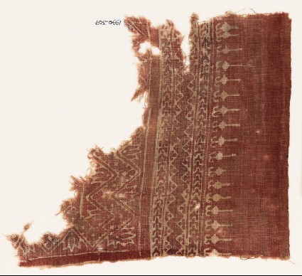Textile fragment with chevrons, trefoils, and stylized leavesfront