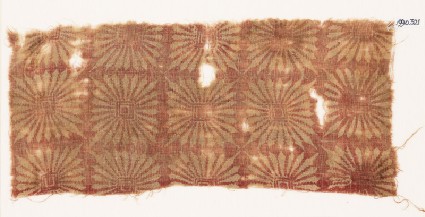 Textile fragment with large, square rosettesfront