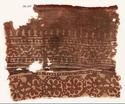 Textile fragment with rosettes, half-rosettes, and bodhi leavesfront