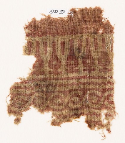 Textile fragment with stylized leaves and cable patternfront
