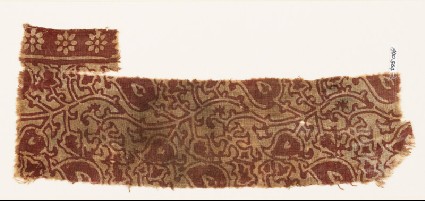 Textile fragment with stylized tendrils and leavesfront