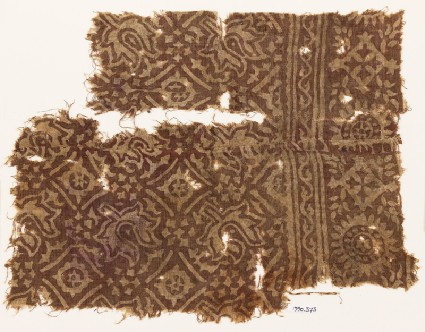 Textile fragment with flower-heads, stars, and squaresfront