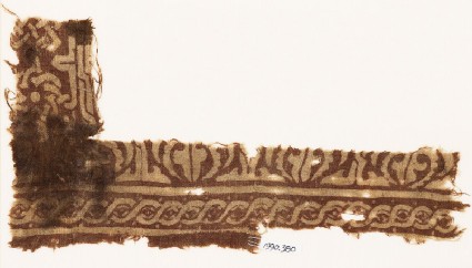 Textile fragment with interlace based on script, and cable patternfront