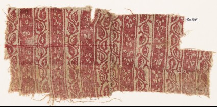 Textile fragment with bands of vine and flowersfront