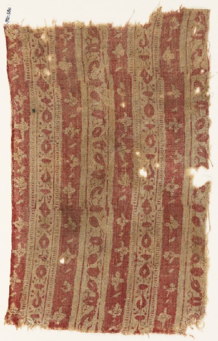 Textile fragment with bands of flowersfront