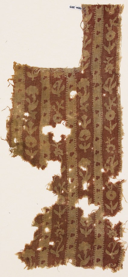 Textile fragment with bands of flowers, possibly from a garmentfront
