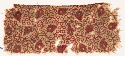 Textile fragment with linked tendrils and flower-headsfront