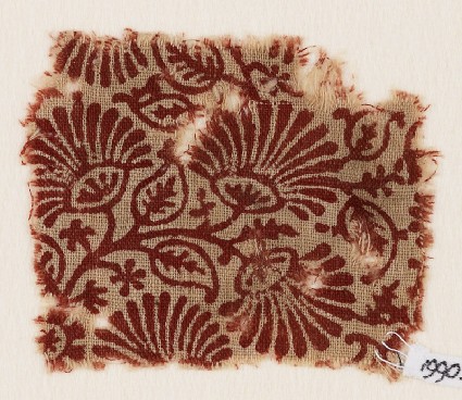 Textile fragment with flower-heads, leaves, and stalksfront