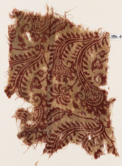 Textile fragment with stalks, tendrils, and rosettesfront